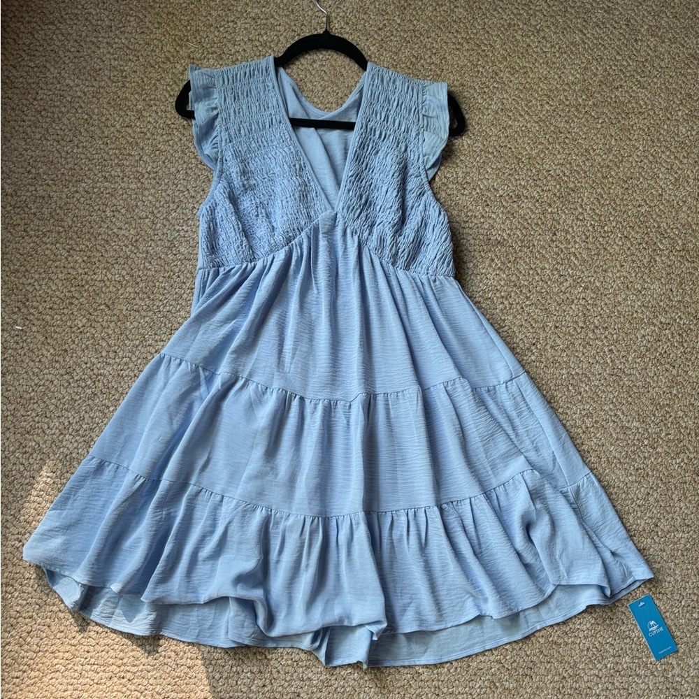 Beachy Blue V-Cut Mini Dress| Size Large| Cupshe